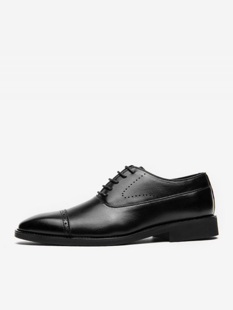Geklede Schoenen Heren Zwarte Ronde Neus Met Veterschoenen Oxfrod Bruidegom - Zwart