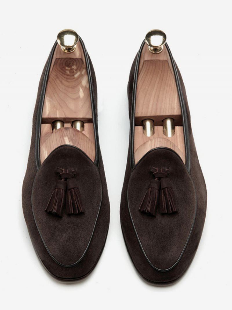 Heren Loafer Koeienhuid Slip-on Kwastje Prom Trouwschoenen - Chocolade