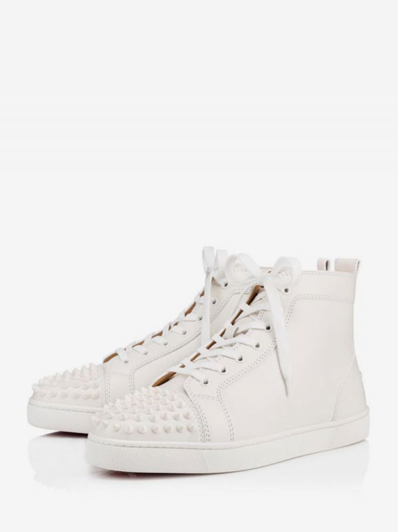 Sneakers Heren Gezellige Polyester Ronde Neus Klinknagels Artwork Prom Party Schoenen - Wit