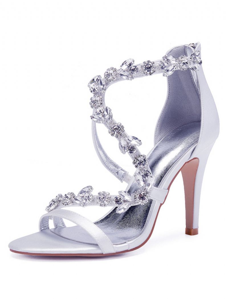 Bruidssandalen Met Strassbandjes Stilettohak Dames - Wit