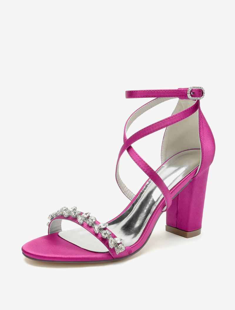 Dames Bruidssandalen Wit Satijn Sexy Open Teen Strass Bruiloft Sandalen - Rose