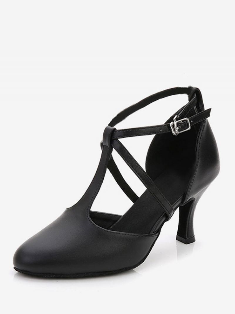 Dames Latin Dansschoenen Zwarte Ballroom Schoenen Puntschoen T Type Jaren 1920 Vintage Flapper