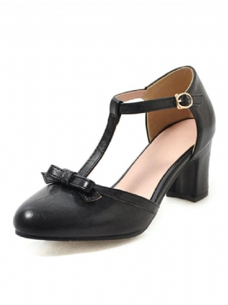 Dames Halfhoge Hakken Retro Dikke Hak T-type Bandage Stijlvolle Vintage Schoenen