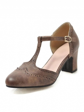 Mid-lage Hakken Dames Amandel-teen Dikke Hak T-type Bandage Vintage Pumps